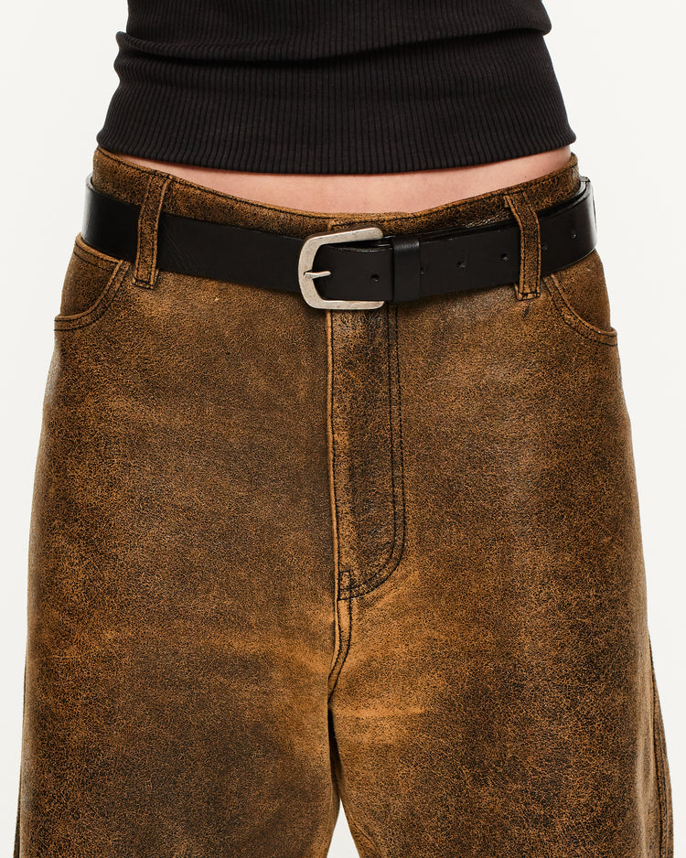 Matte Buckle Leather Belt