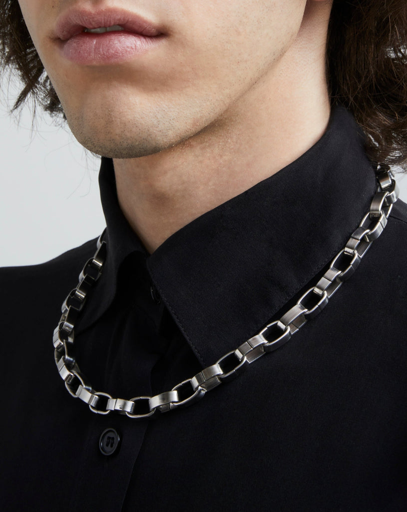 Steel Cylinder Link Necklace |Steel Link Necklace|Maŕa Peralta Studio