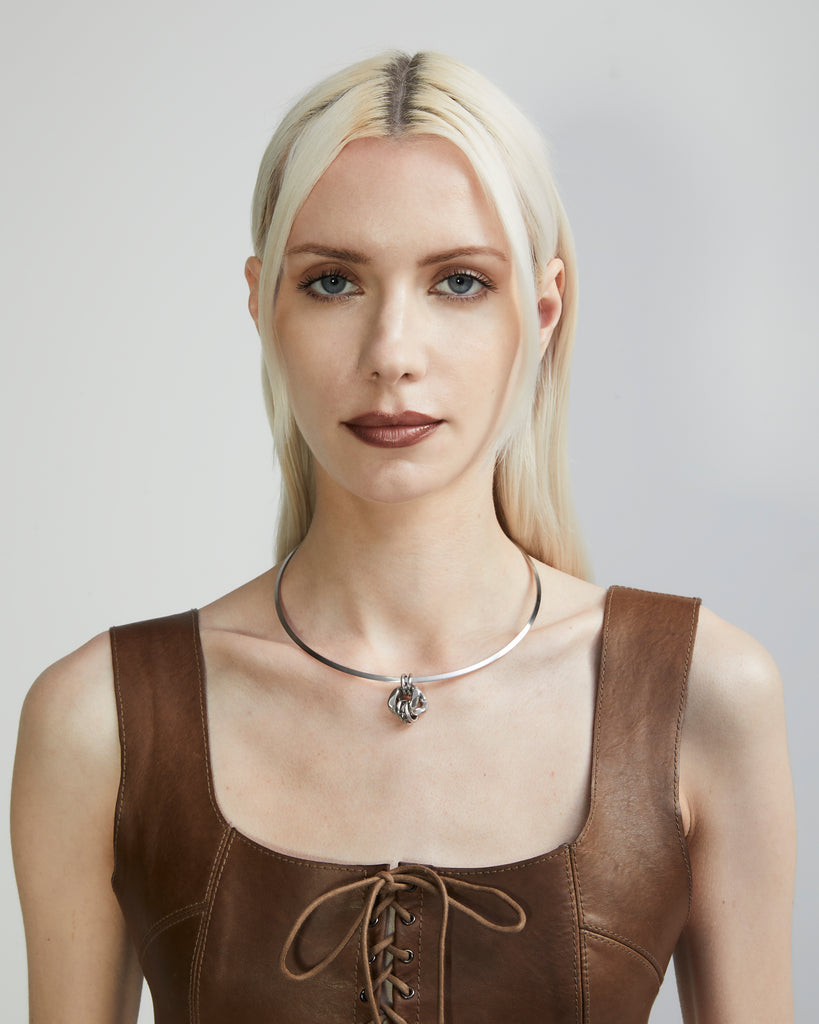 Steel Bar Choker Necklace | Chain Pendant Choker |Maŕa Peralta Studio