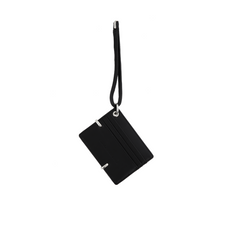 Black wallet with strap on a white background