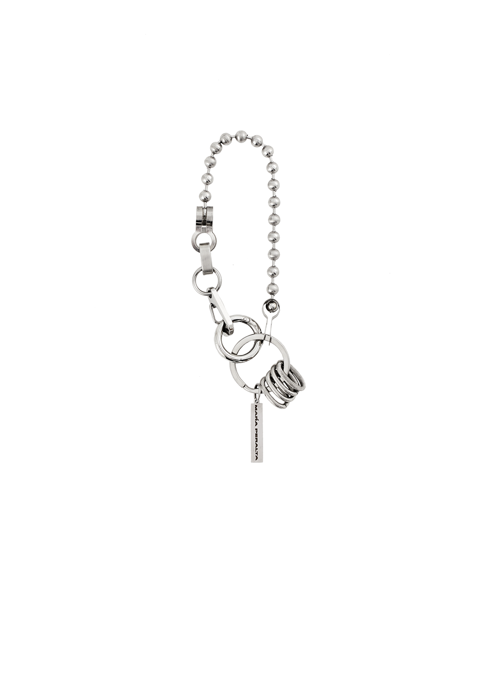 Silver ballchain keychain with split ring for your keys on a white background