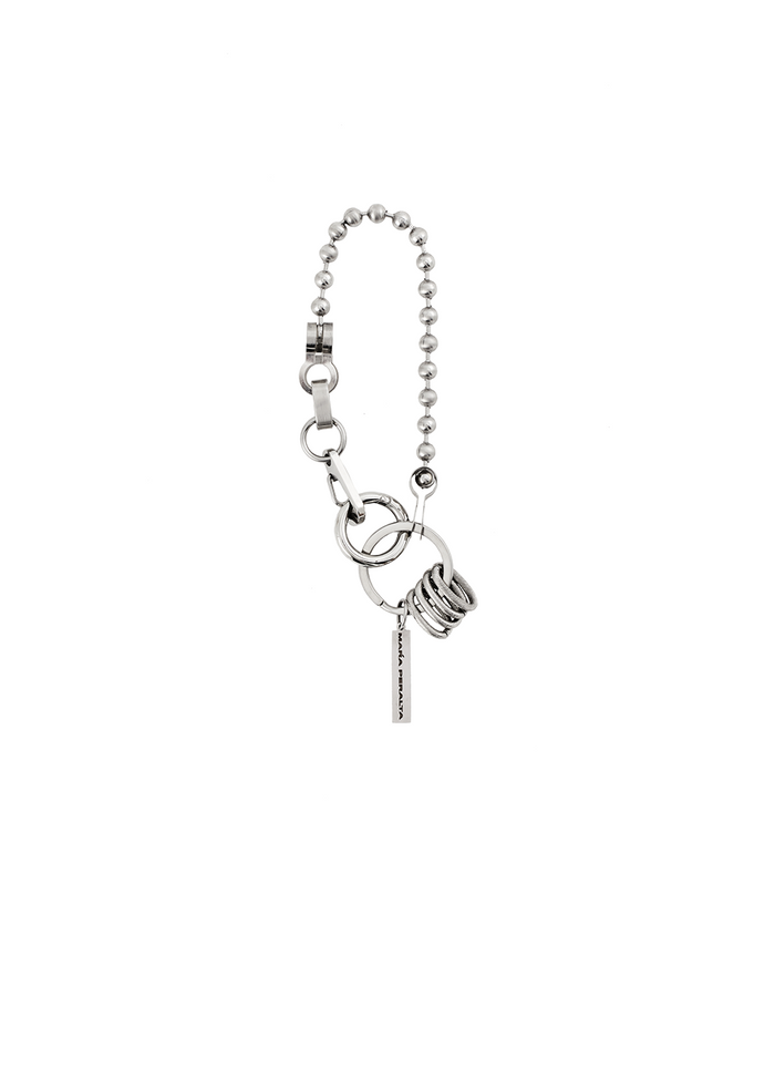 Silver ballchain keychain with split ring for your keys on a white background