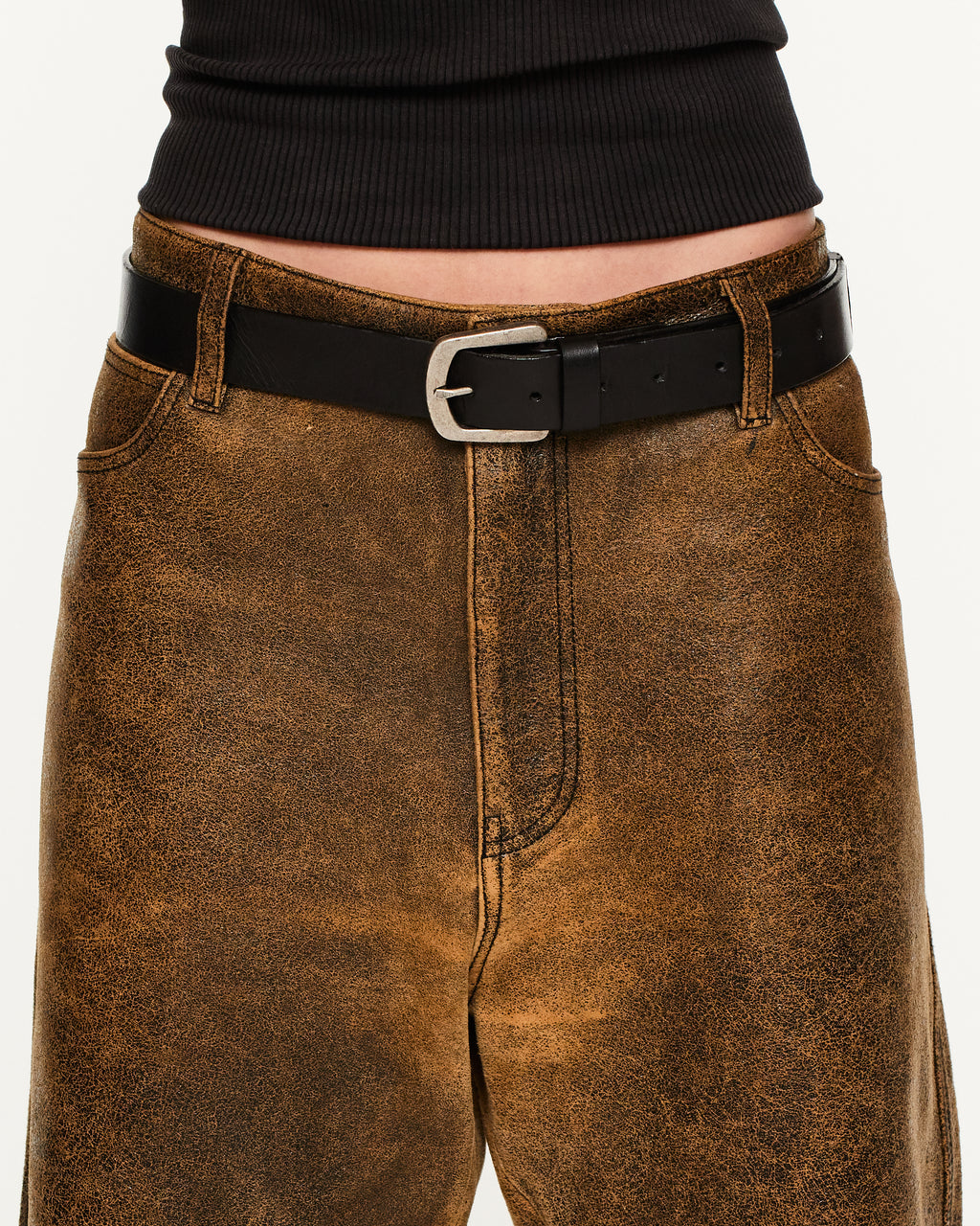 Matte Buckle Leather Belt